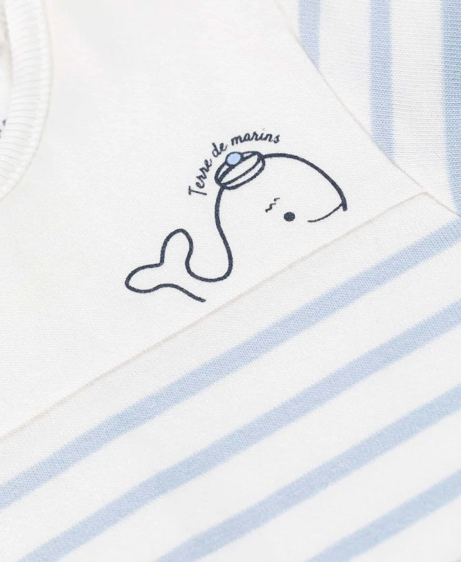 Body Marinière Bébé Fond Blanc Rayé Bleu Ciel 5 Body Marinière Bébé Fond Blanc Rayé Bleu Ciel – Image 3