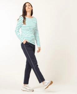 Marinière Manches Longues Femme Fond Blanc Rayé Vert -Vetements Simples Magasin prod 8538 mariniere ml fond naturel raye vert pacage 666x812 fc7ea0111e0b