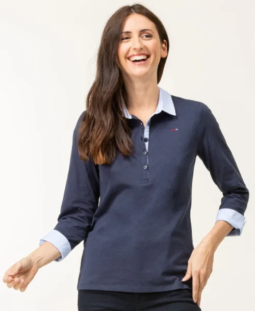 Polo Manches 3/4 Bleu Marine Femme