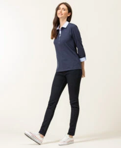 Polo Manches 3/4 Bleu Marine Femme -Vetements Simples Magasin prod 8556 polo m3 4 bleu indigo obole 666x812 fc7ea0111e0b