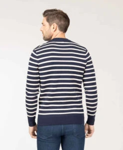 Pull Marinière Indigo Homme -Vetements Simples Magasin prod 8614 pull fond indigo raye grege karacla 666x812 fc7ea0111e0b