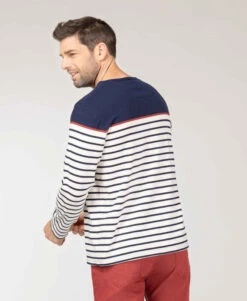 Mrinièe Homme Grège/bleu Marine -Vetements Simples Magasin prod 8617 mariniere ml fond grege raye indigo maritage 666x812 fc7ea0111e0b