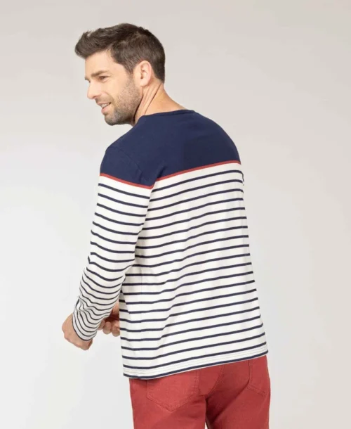 Mrinièe Homme Grège/bleu Marine -Vetements Simples Magasin prod 8617 mariniere ml fond grege raye indigo maritage 666x812 fc7ea0111e0b