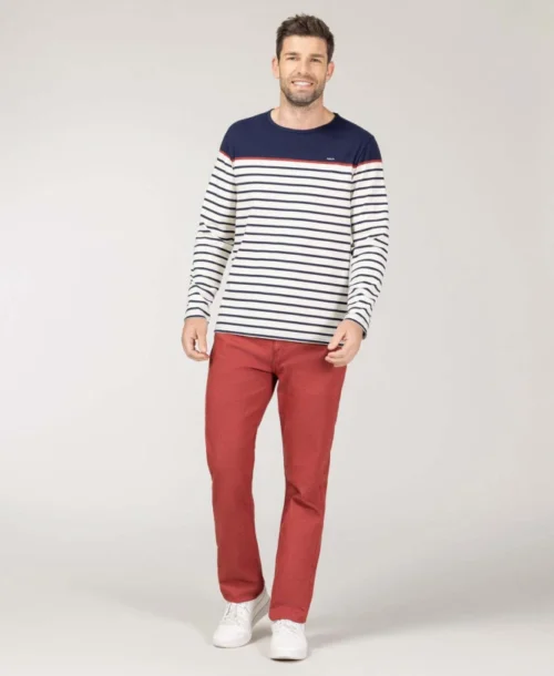 Mrinièe Homme Grège/bleu Marine -Vetements Simples Magasin prod 8618 mariniere ml fond grege raye indigo maritage 666x812 fc7ea0111e0b