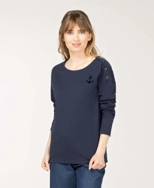 T-shirt Femme Manches Longues Bleu Marine