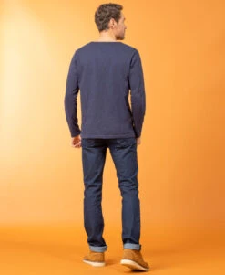 T-shirt Homme Bleu Marine Manches Longues col Tunisien -Vetements Simples Magasin prod 8784 tee shirt ml indigo tatori 666x812 fc7ea0111e0b