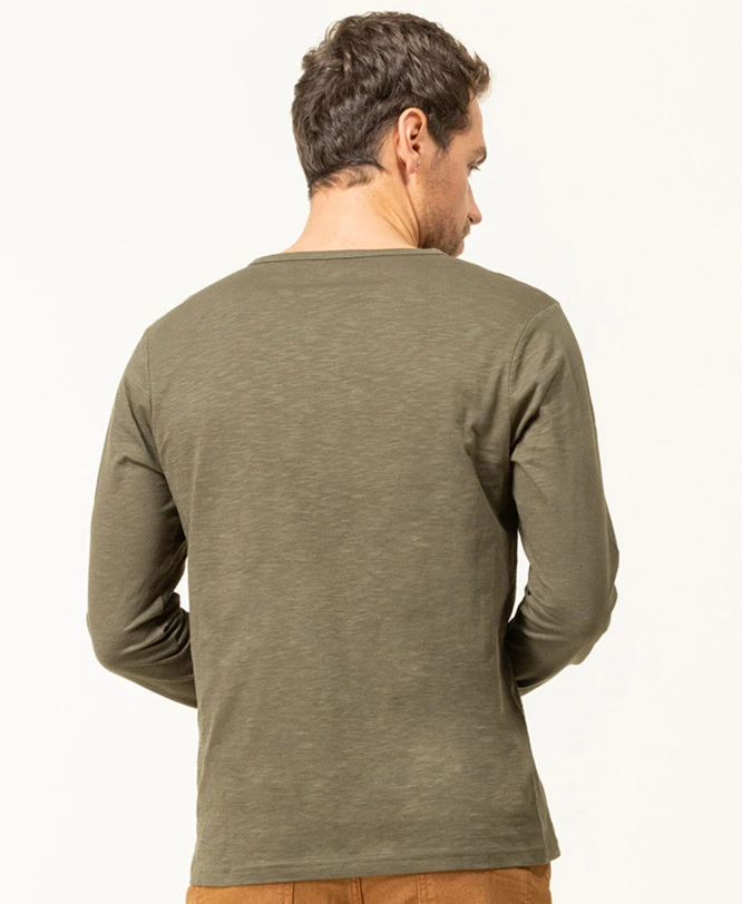 T-shirt Homme Kaki Manches Longues col Tunisien 4 T-shirt Homme Kaki Manches Longues col Tunisien – Image 2
