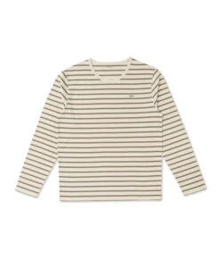 Marinière Manches Longues Homme Fond Grège Rayé Beige