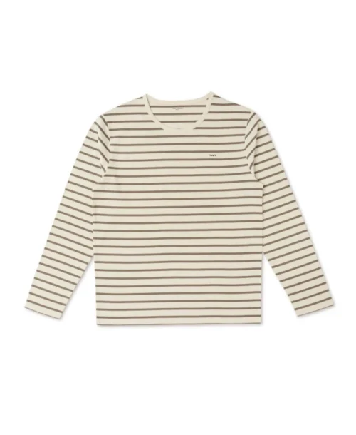 Marinière Manches Longues Homme Fond Grège Rayé Beige