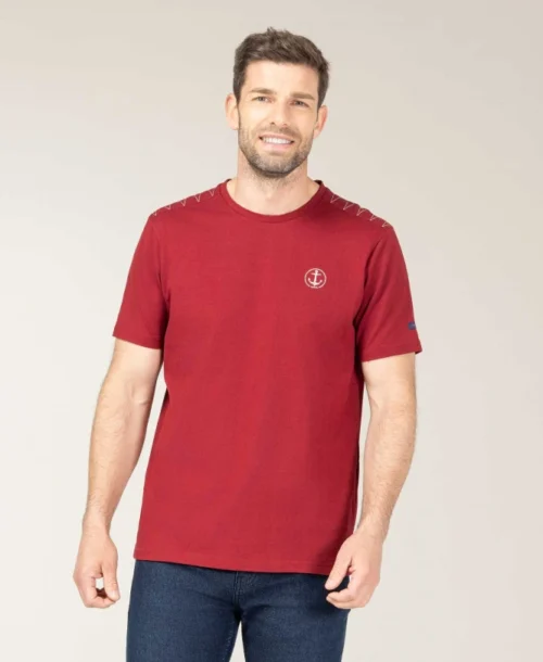 T-shirt Rouge Grenat Col Rond Homme