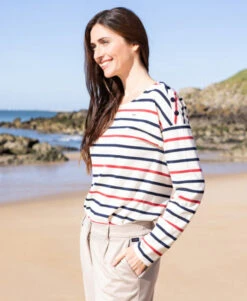 T-shirt Manches Longues Femme Rayé Multicolore -Vetements Simples Magasin prod 9057 tee shirt ml fond grege raye rouge tossa 666x812 fc7ea0111e0b