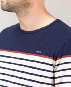 Mrinièe Homme Grège/bleu Marine -Vetements Simples Magasin prod 9087 mariniere ml fond grege raye indigo maritage 666x812 fc7ea0111e0b