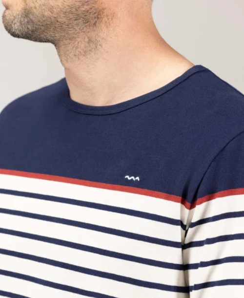 Mrinièe Homme Grège/bleu Marine -Vetements Simples Magasin prod 9087 mariniere ml fond grege raye indigo maritage 666x812 fc7ea0111e0b