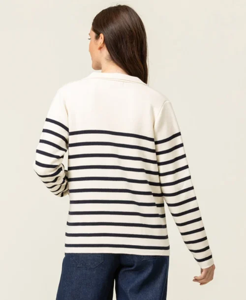 Gilet Rayé Femme -Vetements Simples Magasin prod 9097 cardigan tricot fond grege raye indigo gixode 666x812 fc7ea0111e0b