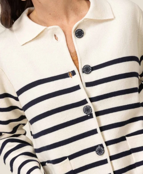 Gilet Rayé Femme -Vetements Simples Magasin prod 9098 cardigan tricot fond grege raye indigo gixode 666x812 fc7ea0111e0b