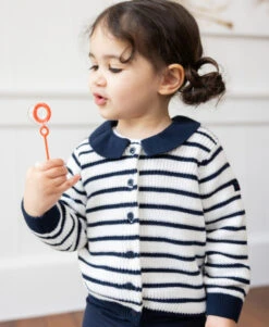 Gilet Rayé Col Claudine Bébé Fille -Vetements Simples Magasin prod 9103 cardigan tricot fond naturel raye indigo gemy 666x812 fc7ea0111e0b