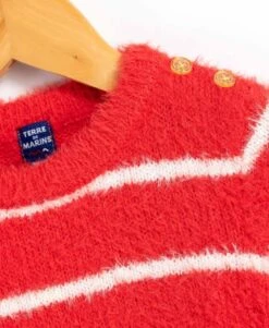 Pull Rayé Rouge Fille Boutons épaule -Vetements Simples Magasin prod 9106 pull rouge fraise karina 666x812 fc7ea0111e0b