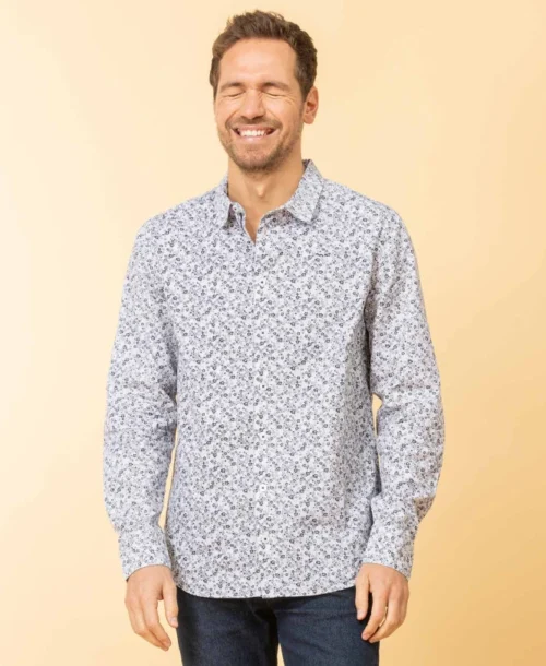 Chemise Blanche Homme Imprimé Gris
