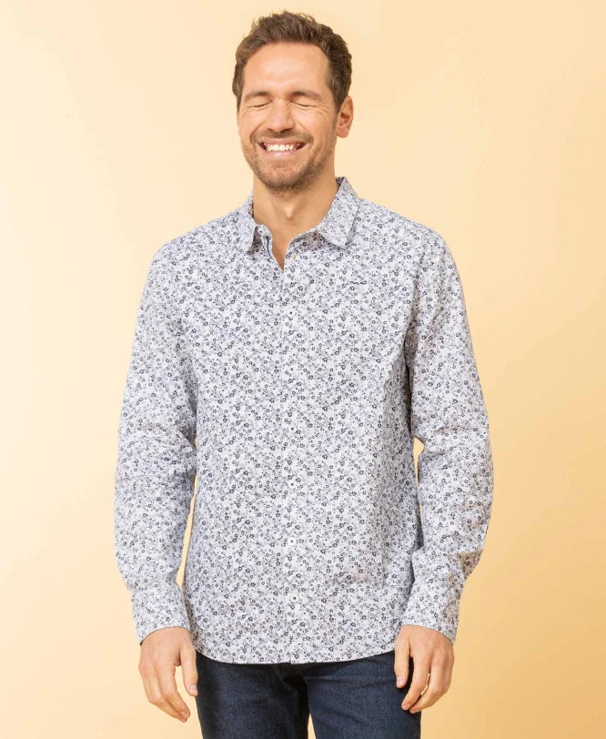 Chemise Blanche Homme Imprimé Gris 3 Chemise Blanche Homme Imprimé Gris