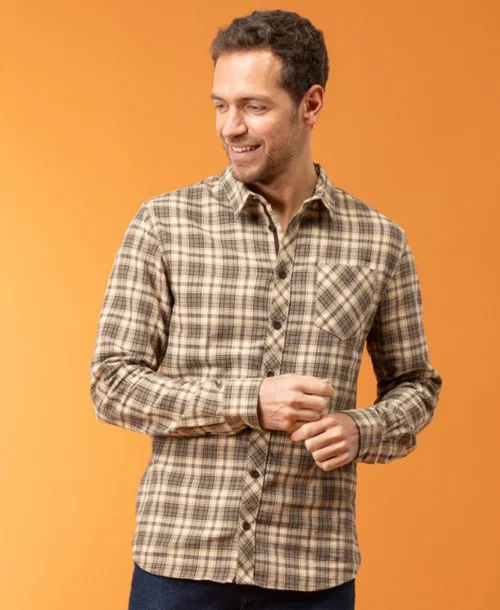 Chemise Marron à Carreaux Homme