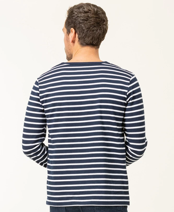 Marinière Homme Manches Longues Fond Bleu Marine Rayé Blanc 4 Marinière Homme Manches Longues Fond Bleu Marine Rayé Blanc – Image 2