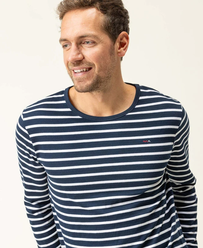 Marinière Homme Manches Longues Fond Bleu Marine Rayé Blanc 5 Marinière Homme Manches Longues Fond Bleu Marine Rayé Blanc – Image 3