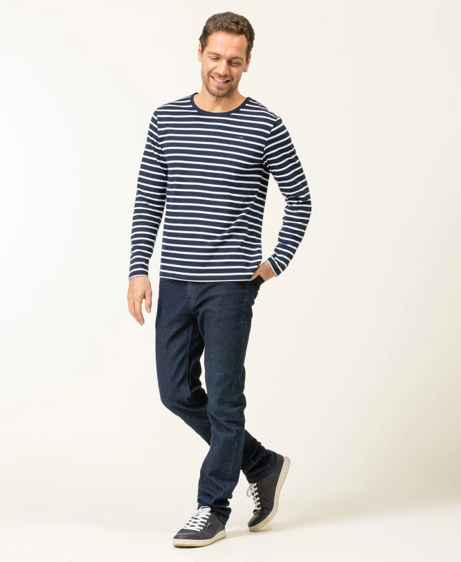 Marinière Homme Manches Longues Fond Bleu Marine Rayé Blanc 6 Marinière Homme Manches Longues Fond Bleu Marine Rayé Blanc – Image 4