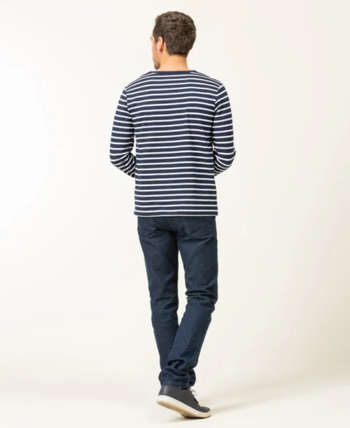 Marinière Homme Manches Longues Fond Bleu Marine Rayé Blanc -Vetements Simples Magasin prod 9266 mariniere ml fond indigo raye blanc ecohol 666x812 fc7ea0111e0b