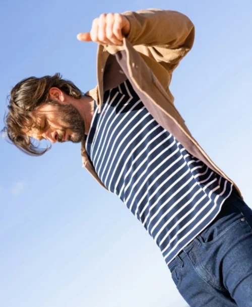 Marinière Homme Manches Longues Fond Bleu Marine Rayé Blanc -Vetements Simples Magasin prod 9267 mariniere ml fond indigo raye blanc ecohol 666x812 fc7ea0111e0b