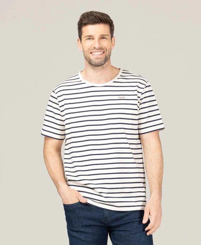 Marinière Homme Manches Courtes Fond Grège Rayé Bleu Marine 3 Marinière Homme Manches Courtes Fond Grège Rayé Bleu Marine