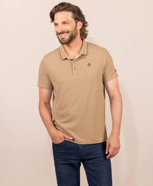 Polo Manches Courtes Beige Homme