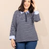 Polo Rayé Manches Longues Bleu Marine Femme -Vetements Simples Magasin prod 9373 polo m3 4 fond indigo raye naturel anita2 666x812 fc7ea0111e0b