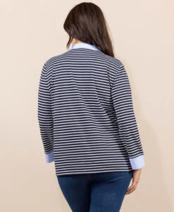 Polo Rayé Manches Longues Bleu Marine Femme -Vetements Simples Magasin prod 9374 polo m3 4 fond indigo raye naturel anita2 666x812 fc7ea0111e0b