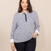 Polo Rayé Manches Longues Blanc Femme -Vetements Simples Magasin prod 9375 polo m3 4 fond blanc raye indigo anita2 666x812 fc7ea0111e0b