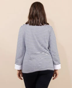 Polo Rayé Manches Longues Blanc Femme 5 Polo Rayé Manches Longues Blanc Femme -Vetements Simples Magasin prod 9376 polo m3 4 fond blanc raye indigo anita2 666x812 fc7ea0111e0b