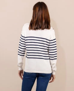Pull Marin Femme Fond Grège Rayé Bleu Marine -Vetements Simples Magasin prod 9407 pull fond grege raye indigo hicha2 666x812 fc7ea0111e0b