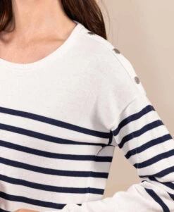 Pull Marin Femme Fond Grège Rayé Bleu Marine -Vetements Simples Magasin prod 9408 pull fond grege raye indigo hicha2 666x812 fc7ea0111e0b