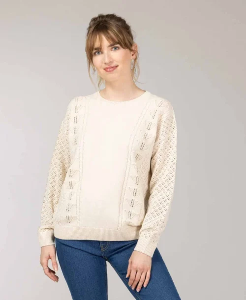 Pull Ajouré Grège Femme