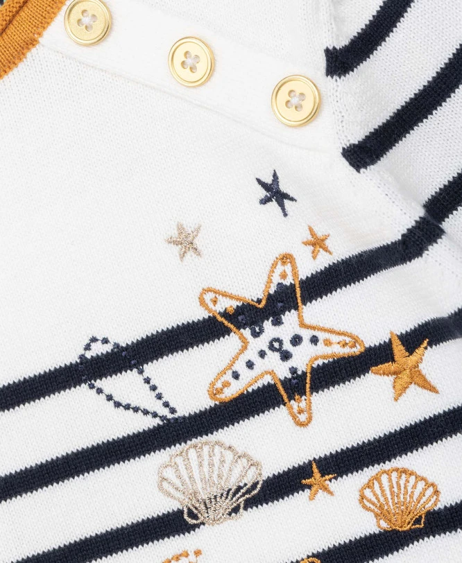 ROBE ML FOND NATUREL RAYE MARINE CABILLE 5 ROBE ML FOND NATUREL RAYE MARINE CABILLE – Image 3