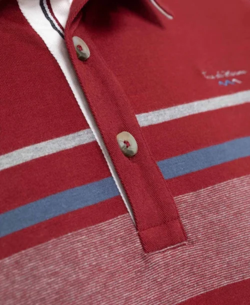 Polo Grenat Manches Longues Homme à Rayures Placées Colorées -Vetements Simples Magasin prod 9579 polo ml grenat duponi 666x812 fc7ea0111e0b