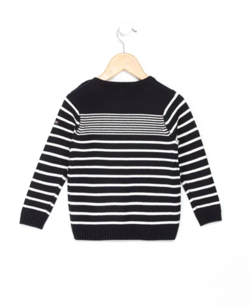 Pull Marin Garçon Fond Marine Rayé Blanc