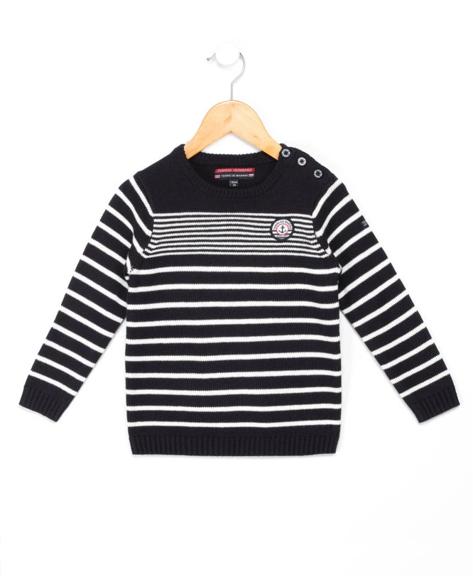 Pull Marin Garçon Fond Marine Rayé Blanc 4 Pull Marin Garçon Fond Marine Rayé Blanc – Image 2