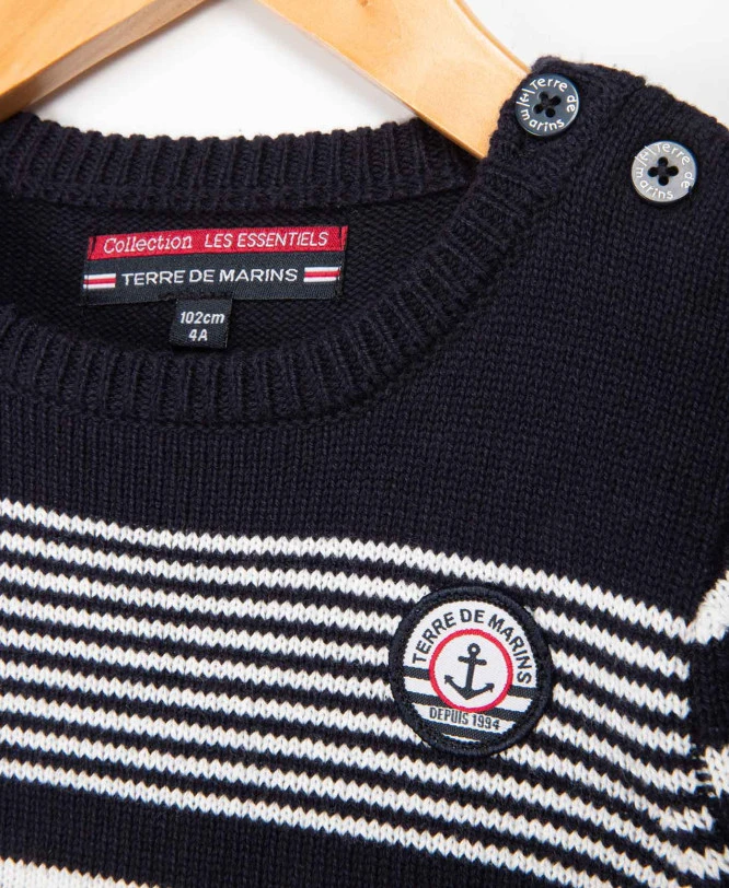 Pull Marin Garçon Fond Marine Rayé Blanc 5 Pull Marin Garçon Fond Marine Rayé Blanc – Image 3
