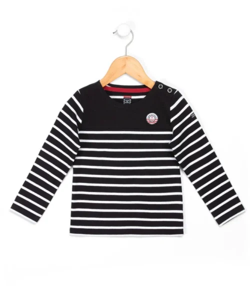 Marinière Authentique Fille Fond Marine Rayé Blanc