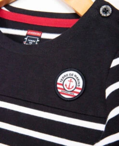 Marinière Authentique Fille Fond Marine Rayé Blanc -Vetements Simples Magasin prod 9627 tee shirt ml fond marine raye blanc opt uceane 666x812 fc7ea0111e0b