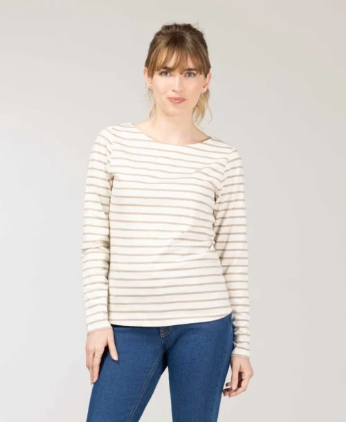 Marinière Femme Fond Grège Rayé Beige