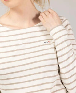 Marinière Femme Fond Grège Rayé Beige -Vetements Simples Magasin prod 9666 mariniere ml fond grege raye sable pacage 666x812 fc7ea0111e0b