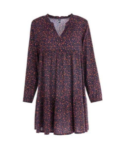 Robe Bleu Nuit Manches Courtes En Viscose Femme