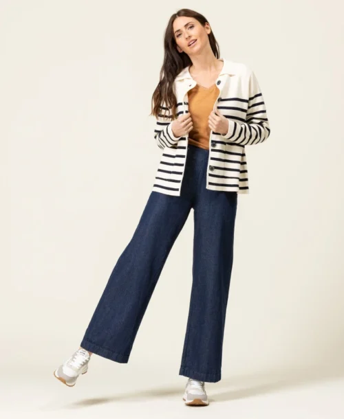 Gilet Rayé Femme -Vetements Simples Magasin prod 9689 cardigan tricot fond grege raye indigo gixode 666x812 fc7ea0111e0b