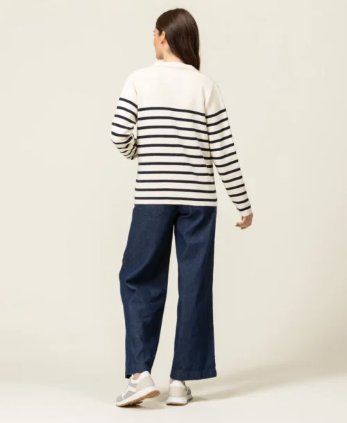 Gilet Rayé Femme -Vetements Simples Magasin prod 9690 cardigan tricot fond grege raye indigo gixode 666x812 fc7ea0111e0b